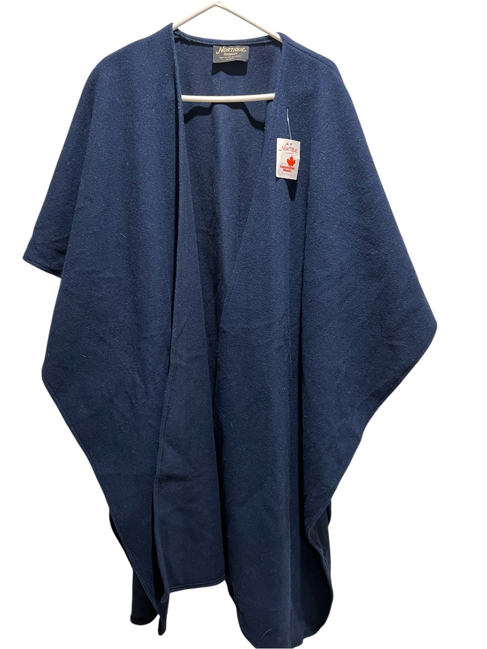 Vintage Nortique Canadian Navy Wool Poncho - Open Front Women's Wrap